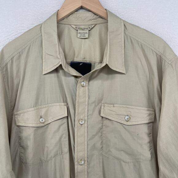 EXOFFICIO Shirt Mens 2XL Syros Short Sleeve Button Down Fishing Beige NEW - Picture 7 of 16